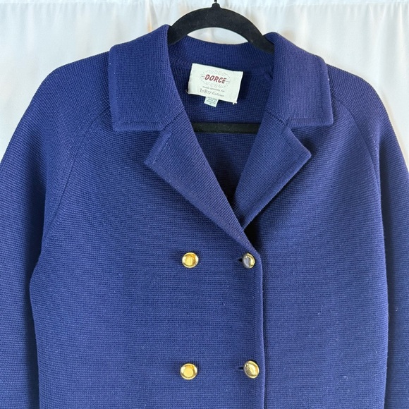 Vintage Navy Blue Knit Wool Lady Jacket Cardigan Sweater Dorce Leroy Old Money - Picture 9 of 14